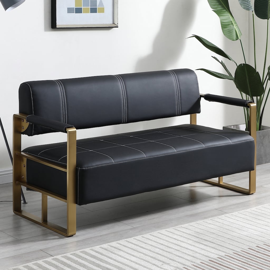 57.9" Width Upholstery Faux Bonded Leather Loveseat Sofa