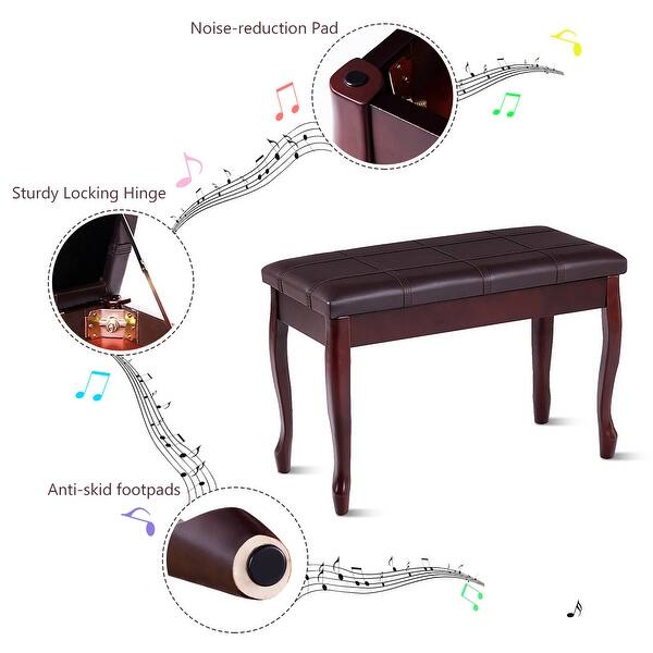 Shop Costway Solid Wood Pu Leather Piano Bench Padded Double Duet