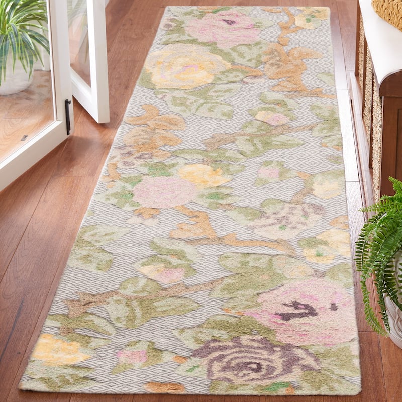 SAFAVIEH Handmade Glamour Lyan Floral Rug - 2'3" x 8' Runner - Pink/Grey