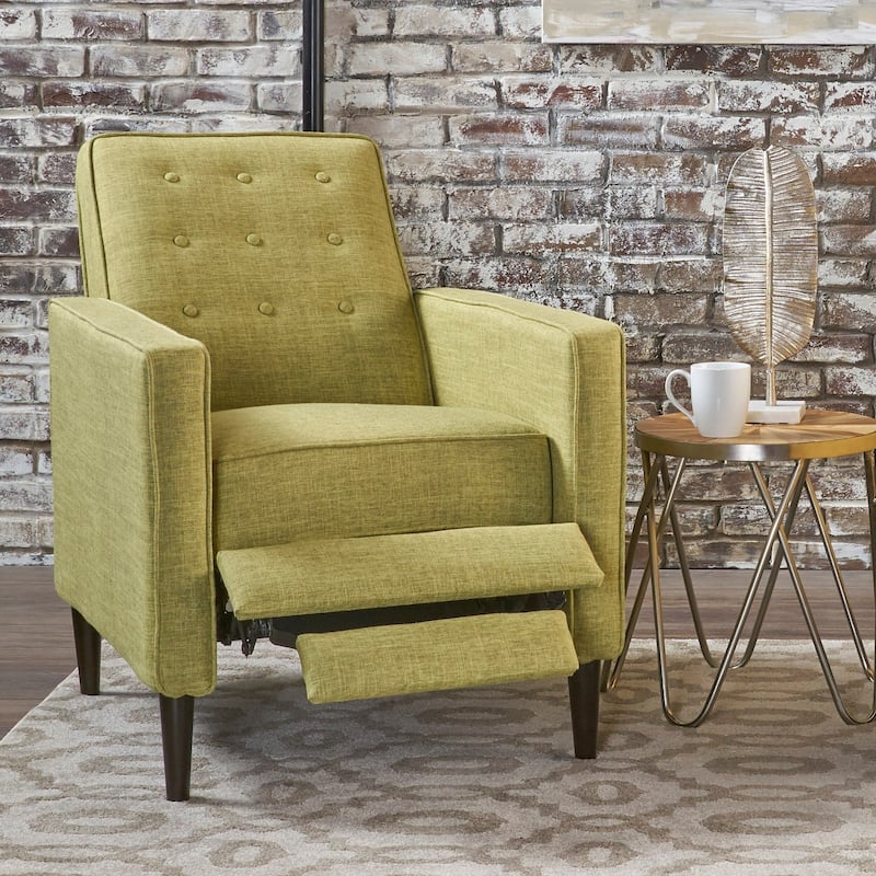 Mervynn Mid-Century Modern Button Tufted Fabric Recliner by Christopher Knight Home - Muted Green