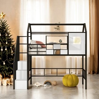 Roof Design Sturdy Metal Frame Metal Bunk Bed With Ladder And Storage Case