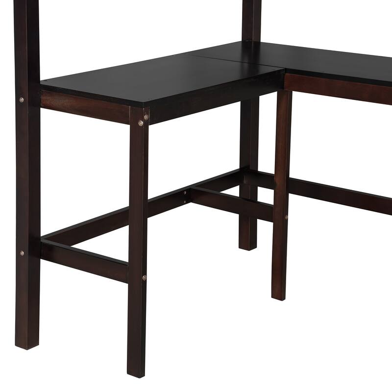 Space-Saving Twin Loft Bed with Shelves, Desk, and Guardrails