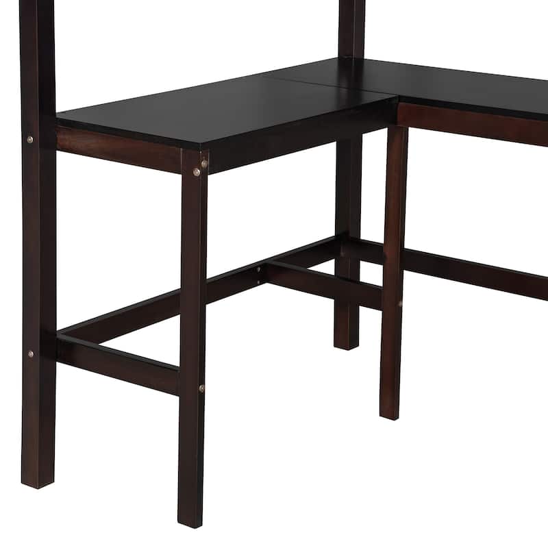 Twin Size Loft Bed with Shelves and Built-in Desk, Wooden Loft Bed with Ladder and Safety Guardrail for Student Boys Girls