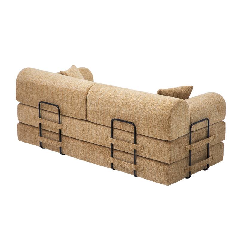 Convertible Sleeper Sofa Bed with Cylindrical Pillow, Corduroy Folding Mattress Couch, Floor Sofa Lounge Couch for Bedroom