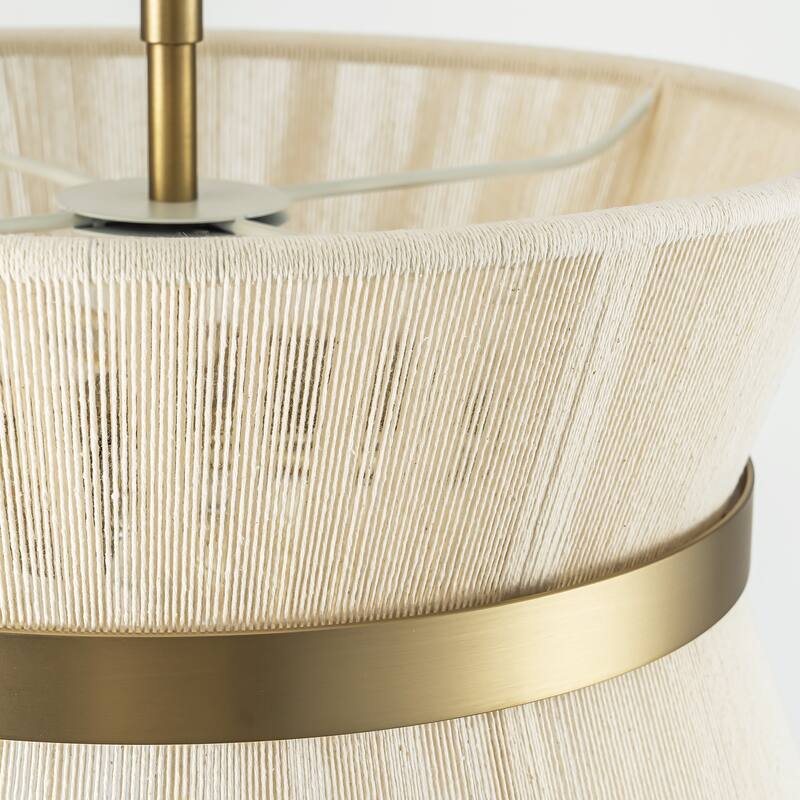 2-Light Modern Boho Gold Drum Tapered Handwoven Rope Semi-Flush Mount Light - 13.7 in. W x 11.6 in. H
