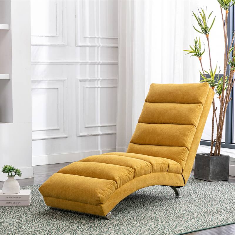 Mustard Modern 21.65" High Back Upholstered Chaise Lounge Chair with Remote Control and Ergonomic Electric Massage