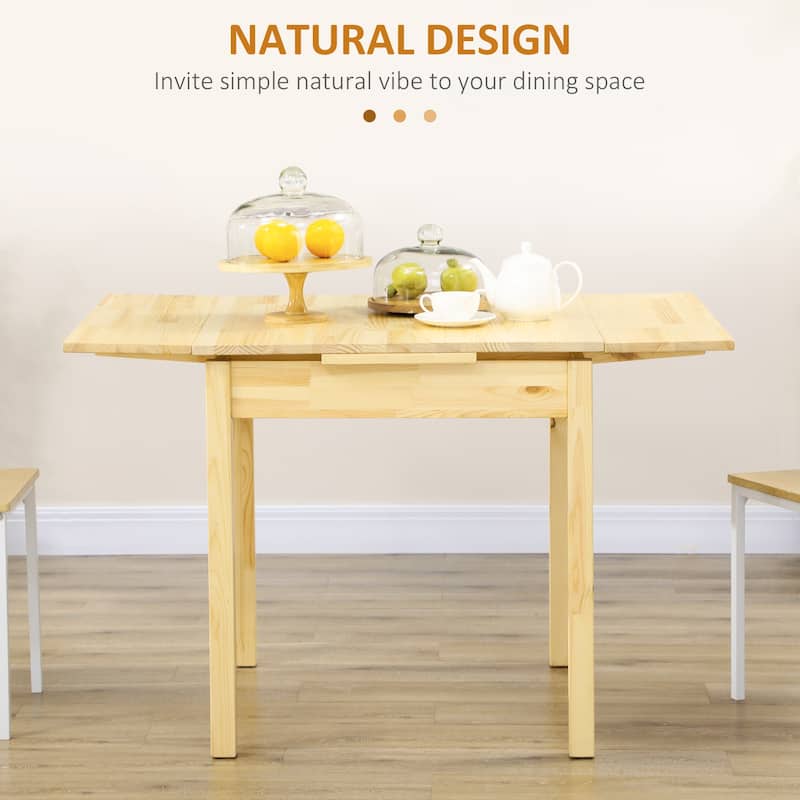 HOMCOM Folding Dining Table with Pine Wood Frame, Drop Leaf Tables for Small Spaces, Natural