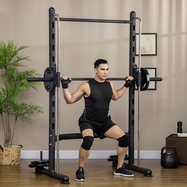 Soozier Adjustable Squat Rack with Pull Up Bar Barbell and Weight