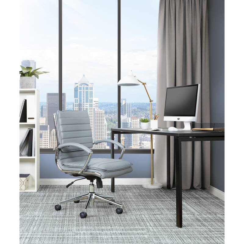 Faux Leather Chair/ Chrome Base Mid-back Professional Managers Chair w/ Removable Sleeves