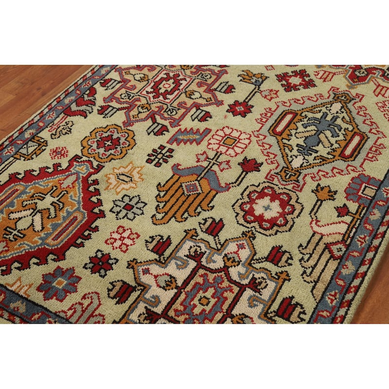 Light Green Oushak Oriental Rug Hand-Knotted Wool Carpet - 3'11" x 5'10"