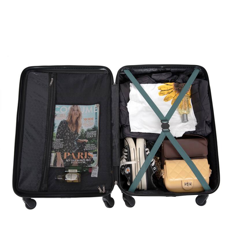3 Piece ABS Hardside Luggage Sets Spinner Wheels Suitcase with Two Hooks and TSA Lock & Telescoping Handle