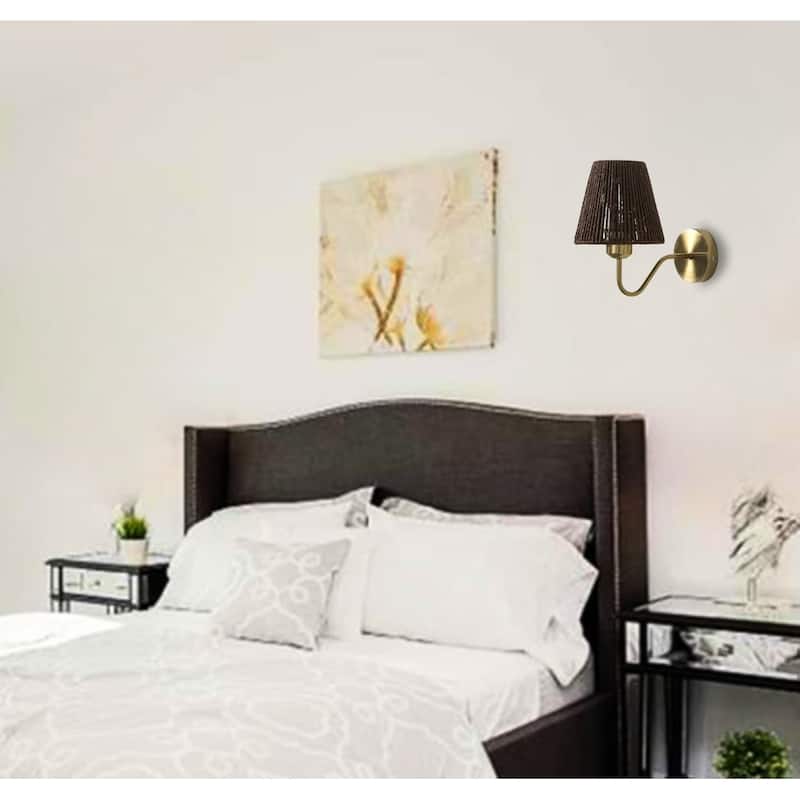 2 Pack bulb lighting conical-brown lighting fixtures metal, rattan wall sconce