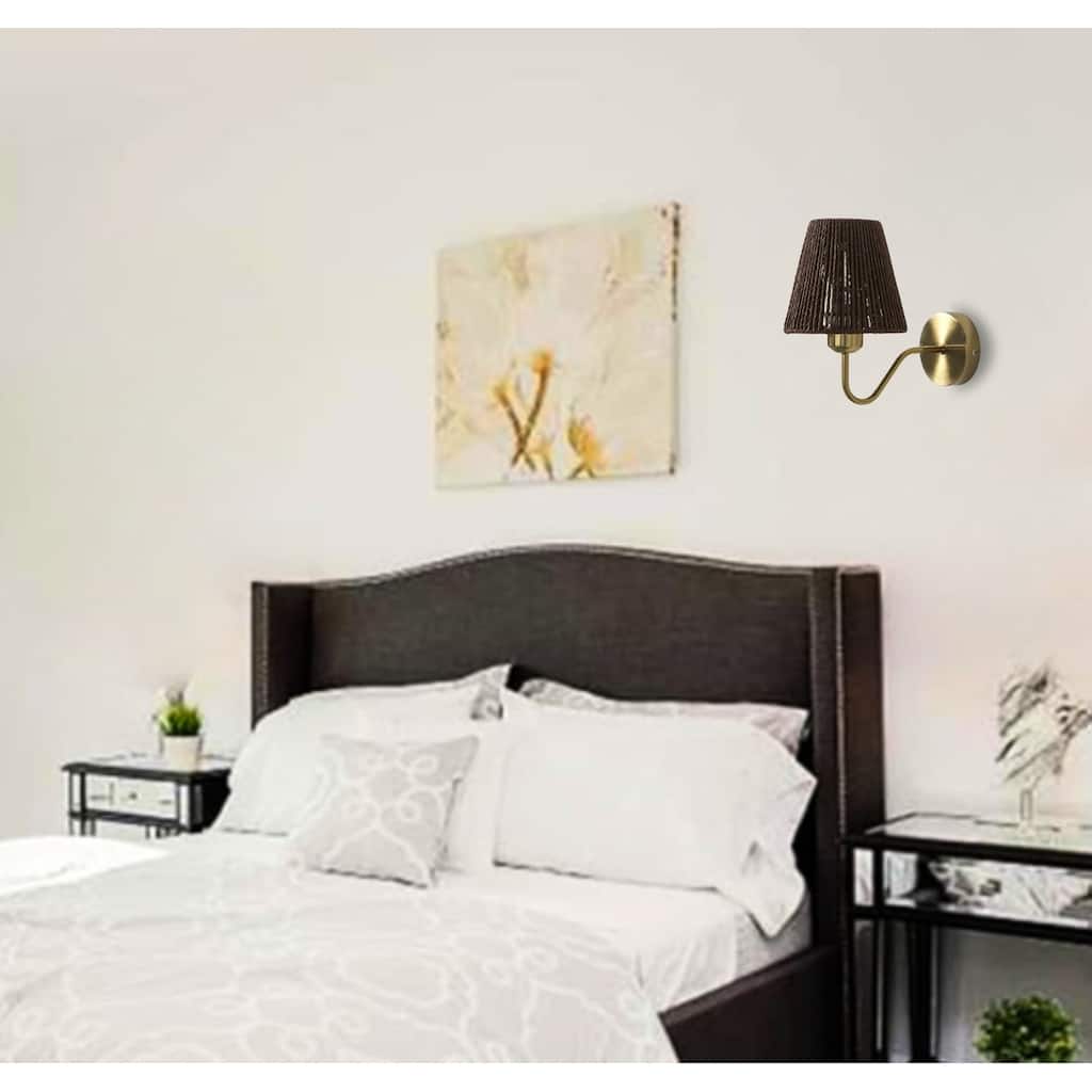 2 Pack bulb lighting conical-brown lighting fixtures metal, rattan wall sconce