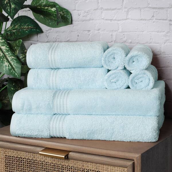 Superior Heritage Egyptian Cotton Absorbent 8-Piece Towel Set - Light Blue