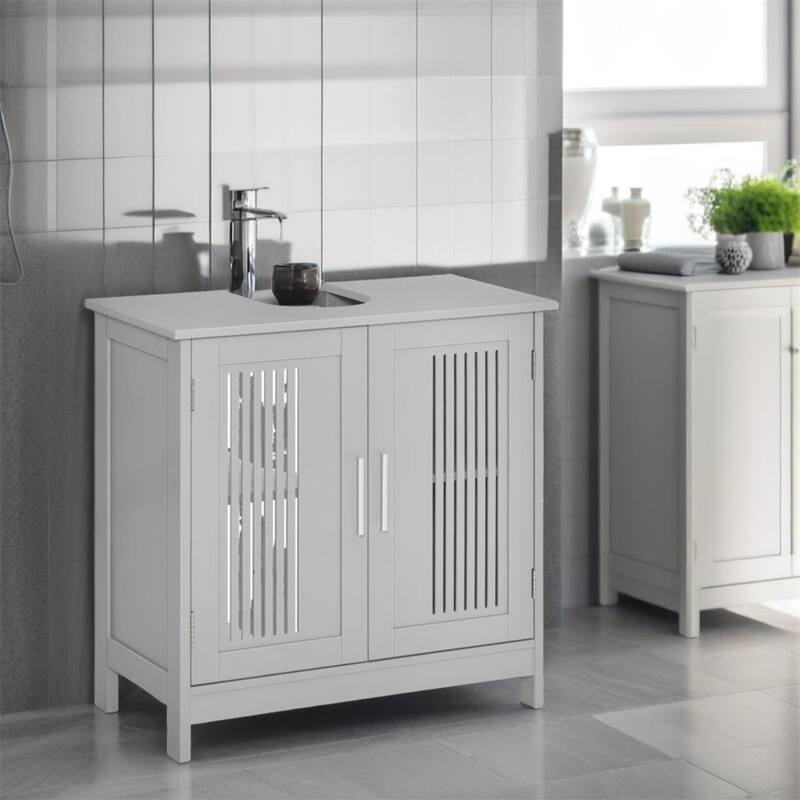 2 Doors Wood Bathroom Vanity Cabinet with Adjustable Shelves - Grey