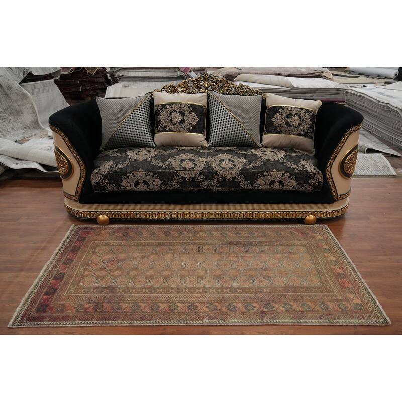 Hand Knotted Oriental 100% Wool Carpet Traditional Geometric Oranges & Rust Balouch Runner Rug - 6' 9'' X 3' 5''
