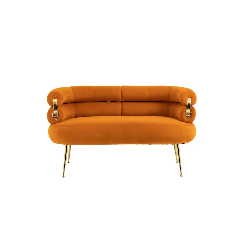 Velvet Upholstered Tubulous Accent Long Chair With Golden feet