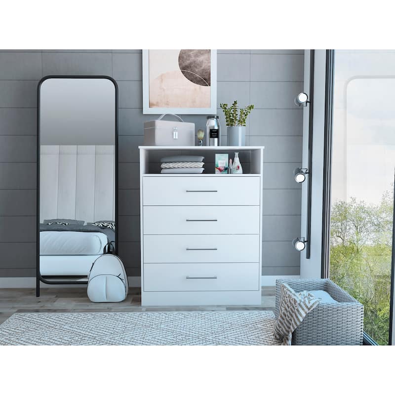 TUHOME Continental Dresser with 4 Drawers and Metal Hardware - White