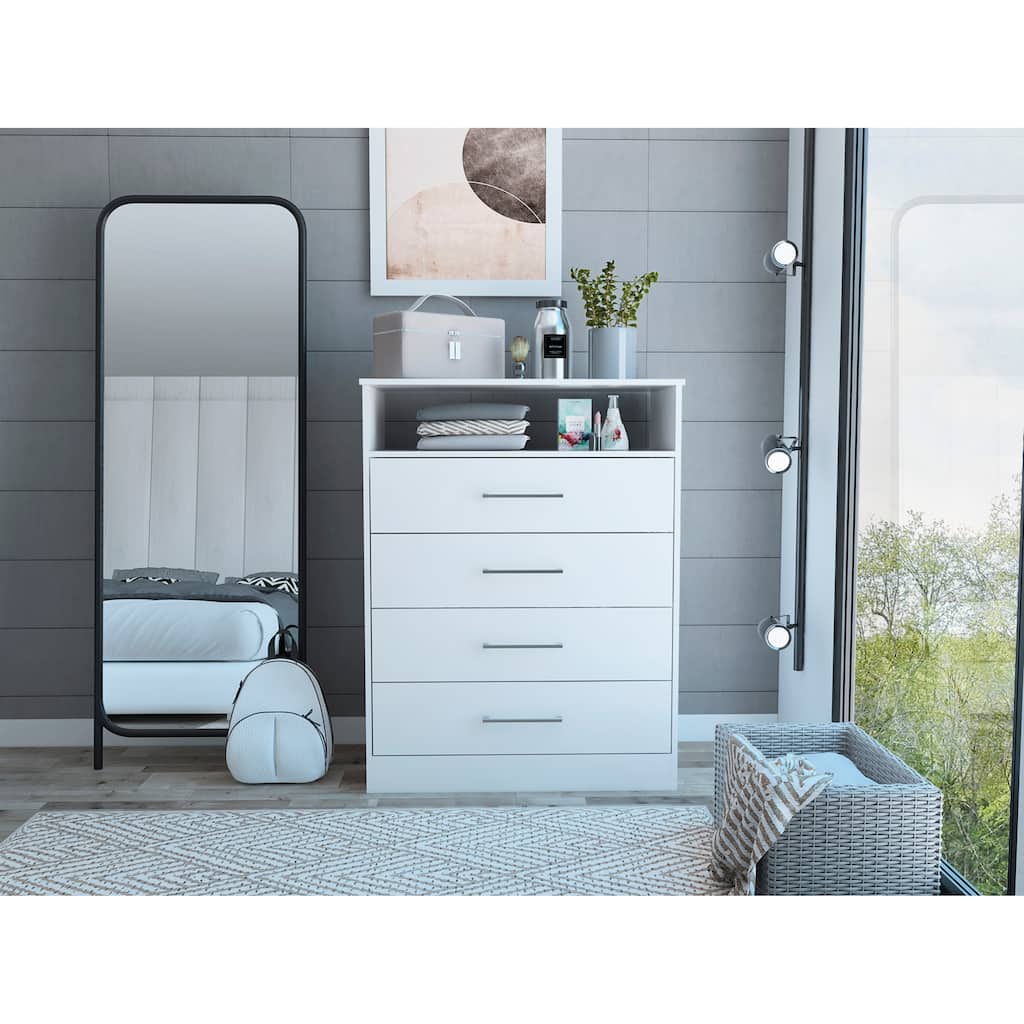 TUHOME Continental Dresser with 4 Drawers and Metal Hardware