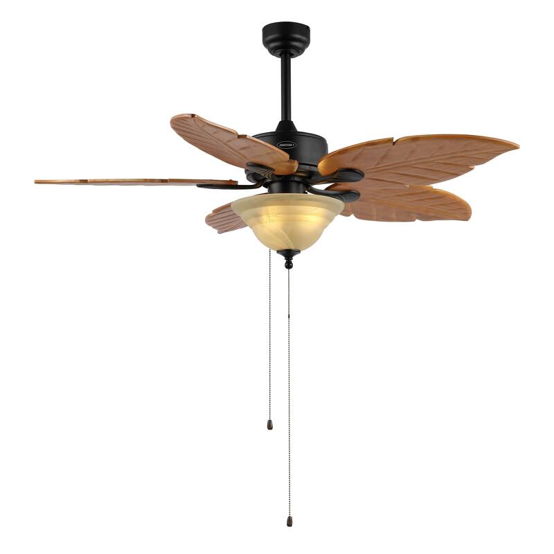 Owen 52" 3-Light Coastal Bohemian Iron/Wood Palm Leaf LED Ceiling Fan with Pull Chain, by JONATHAN Y