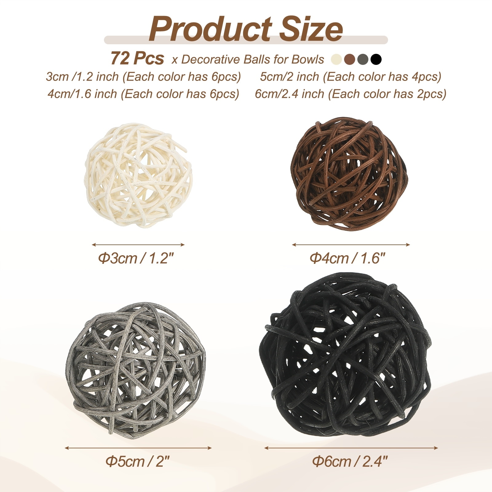 Wicker Rattan Balls, Decorative Balls for Centerpiece Bowl Home Decor - 3/4/5/6cm