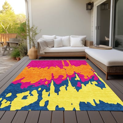 Machine Washable Indoor/ Outdoor Modern Abstract Chantille Rug