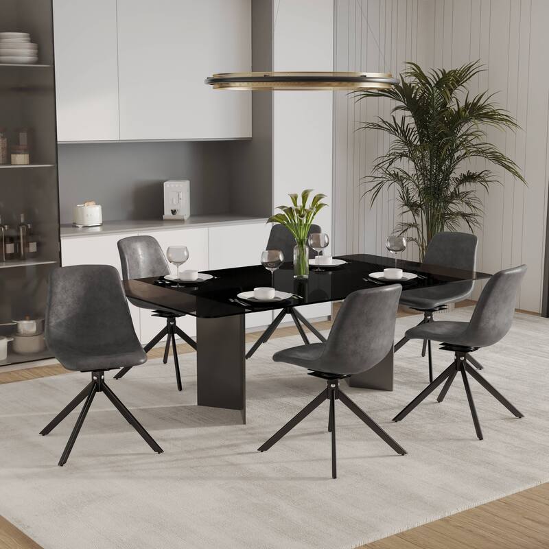 Markley Leather Dining Chair 360 Degree Swivel with Iron legs Modern Accent Side Chair