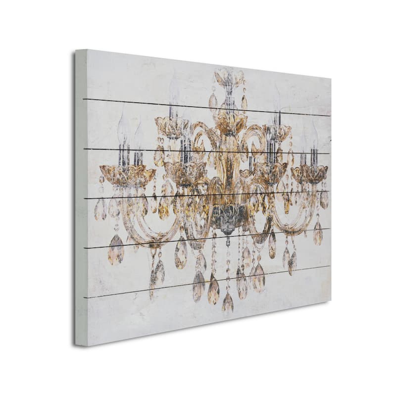 "Vintage Golden Chandelier" Print on Planked Wood Wall Art