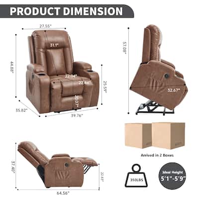Dual OKIN Motor Power Lift Recliner Chair, Electronic Recliner with Heat & Massage, Sofa Chair with Side Pocket & Cup Holder