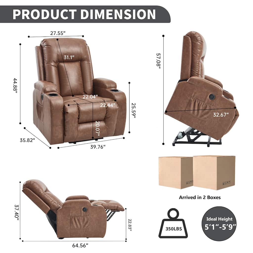 Dual OKIN Motor Power Lift Recliner Chair, Electronic Recliner with Heat & Massage, Sofa Chair with Side Pocket & Cup Holder