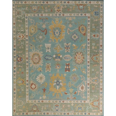 Hand Knotted Oriental 100% Wool Carpet Transitional All-Over Navy Blue & Blues Oushak Area Rug - 10' 0'' X 8' 4''