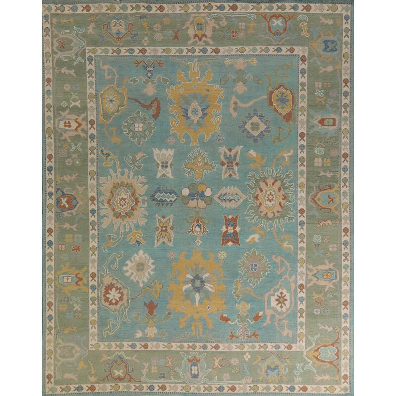 Hand Knotted Oriental 100% Wool Carpet Transitional All-Over Navy Blue & Blues Oushak Area Rug - 10' 0'' X 8' 4''