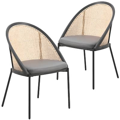Urbane Modern Stylish Dining Chair with Vinyl Fabric Seat and Wicker Back for Dining Room & Kitchen, Set of 2