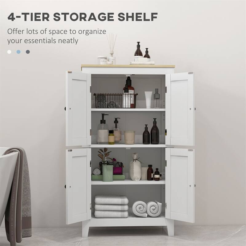 White Oak MDF 4 Tier Bathroom Storage Cabinet with Adjustable Shelves and Doors - 23.6" W x 11.8" D x 43.3" H