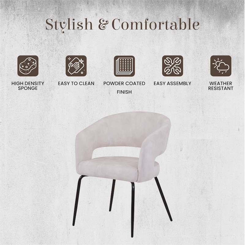 Open Back Dining Chair Upholstered in Leather or Velvet with Iron Legs