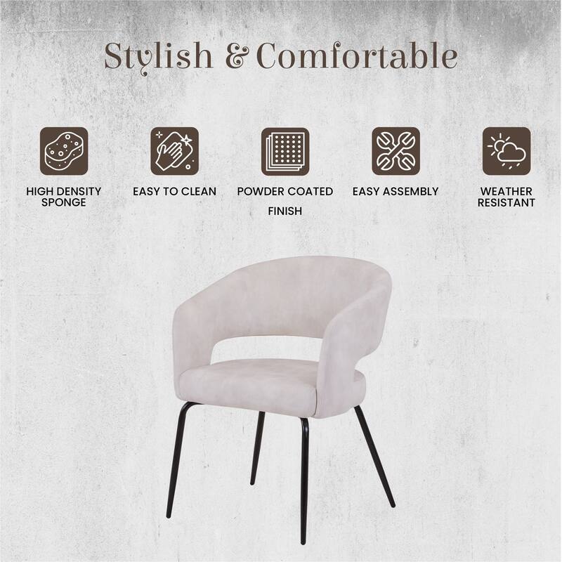 Open Back Dining Chair Upholstered in Leather or Velvet with Iron Legs Set of 4