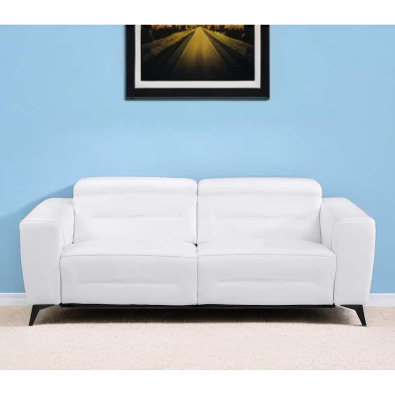 HomeRoots 83" White Italian Leather USB Sofa With Silver Legs - 266.76