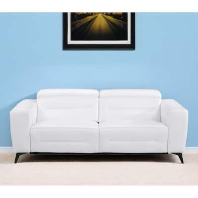 HomeRoots 83" White Italian Leather USB Sofa With Silver Legs - 266.76
