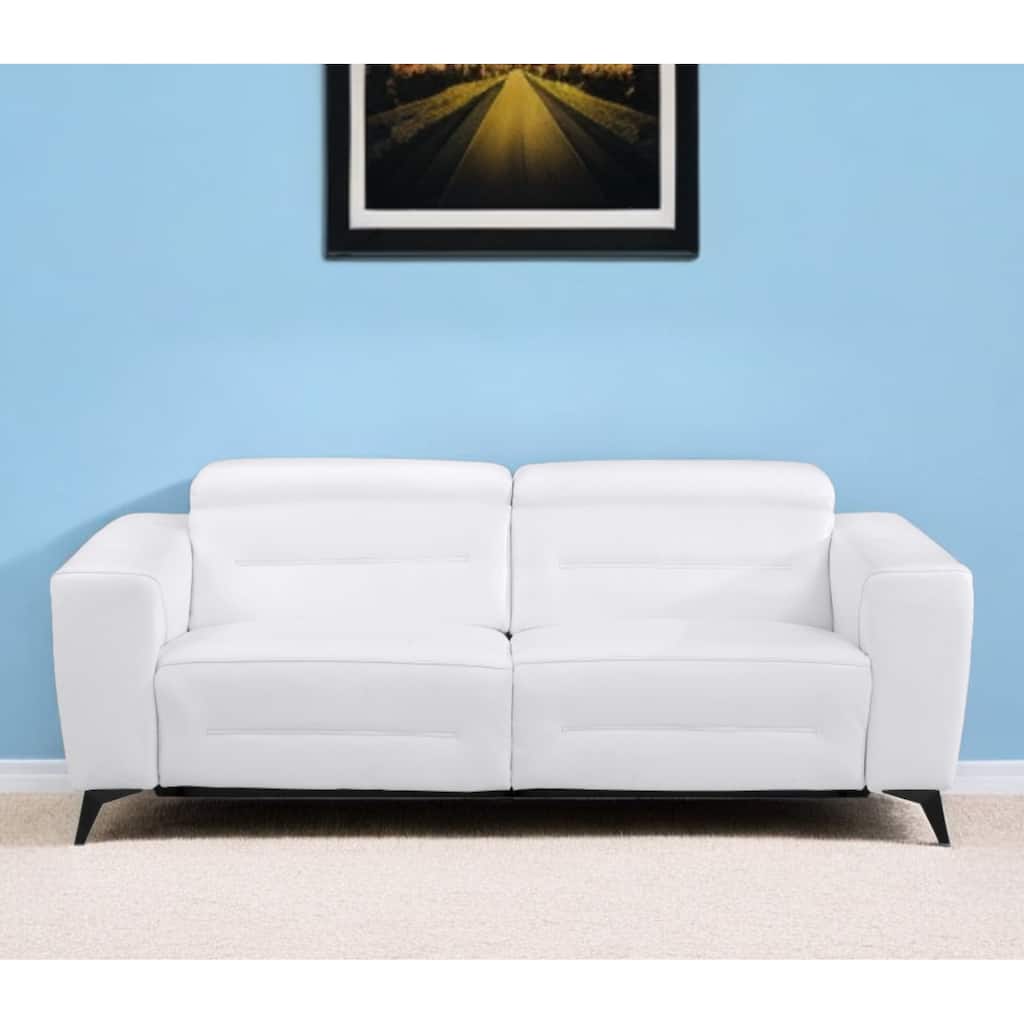 HomeRoots 83" White Italian Leather USB Sofa With Silver Legs - 266.76