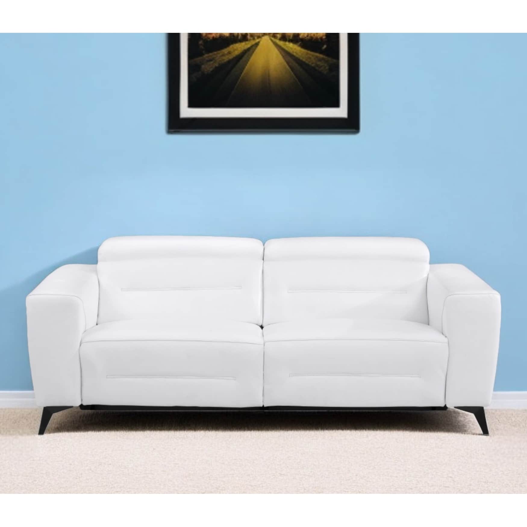 HomeRoots 83" White Italian Leather USB Sofa With Silver Legs - 266.76