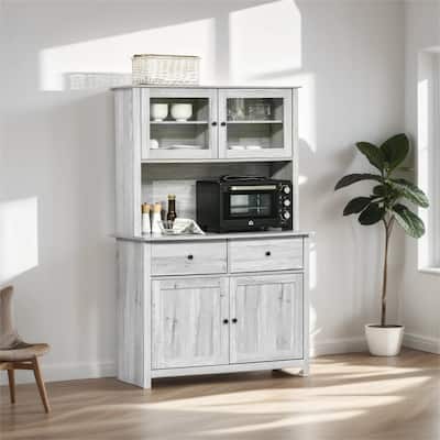 Kitchen Buffet w/ Hutch, 4 Shelves, Drawers, Open Microwave Countertop
