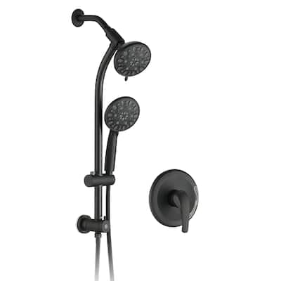 Drill-Free Stainless Steel Slide Bar Combo Rain Showerhead 7-Setting Hand, Dual Shower Head Spa System (Rough-in Valve Included)
