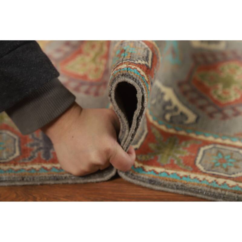 Gray Kazak Oriental Rug Hand-Knotted Traditional Wool Carpet - 2'0"x 3'0"