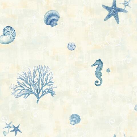 Saguaro Blue Seashells Wallpaper - 20.5in x 396in x 0.025in