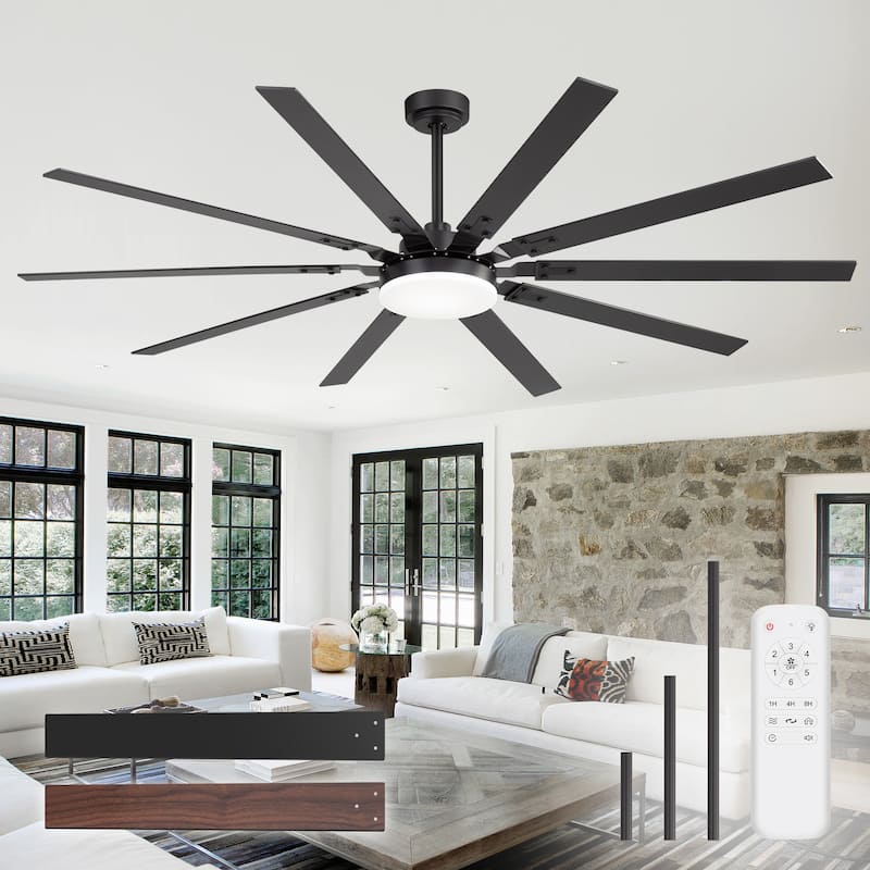 Large 84"/72" Reversible 10-Blade Integrated Ceiling Fan with LED Light Kit and Remote - Black-72"