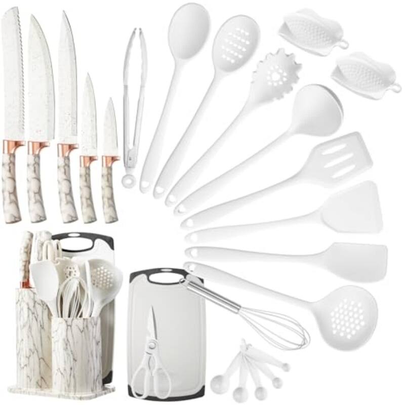38 PCS Kitchen Utensils Set, Silicone Cooking Utensils - 25 PCS - Rose Gold White - 25 Piece