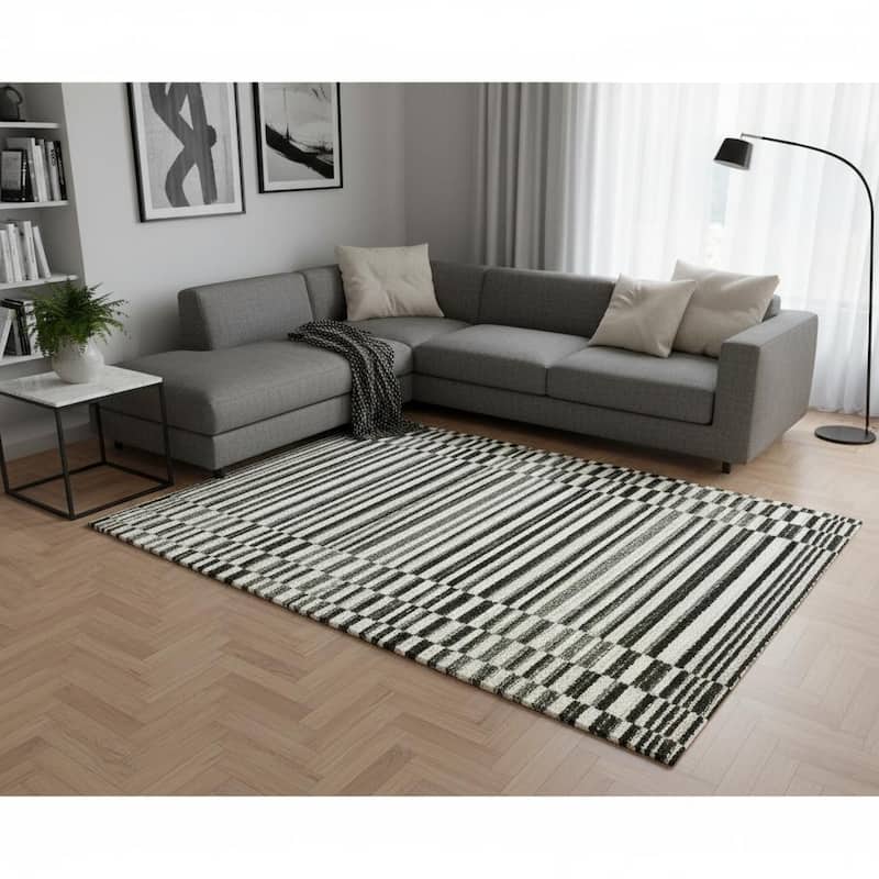 HomeRoots Striped Modern Rectangle Area Rug - 8' X 11' - 8' X 11'