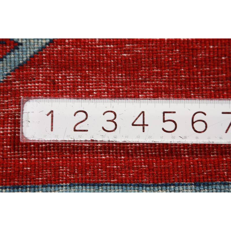 Hand Knotted Oriental 100% Wool Carpet Traditional Geometric Red Kazak Runner Rug - 14' 10'' X 2' 7''