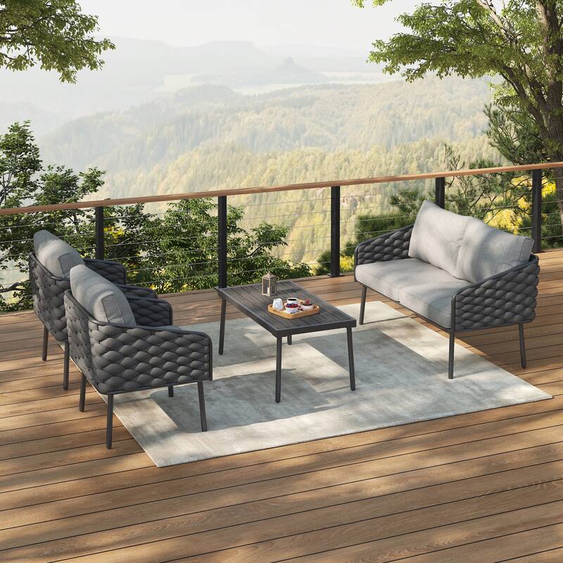 Christopher Knight Home - Thaddeus Metal 4-Pieces Patio Chat Set - Grey