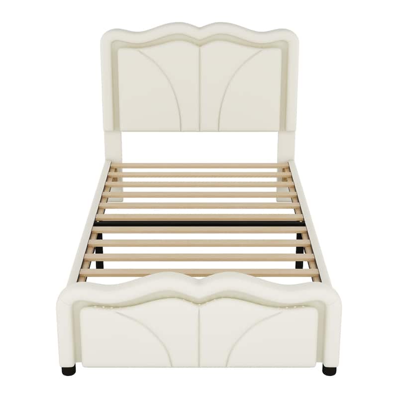 Twin Size Upholstered Platform Bed with Curve Shaped, LED Light Strips